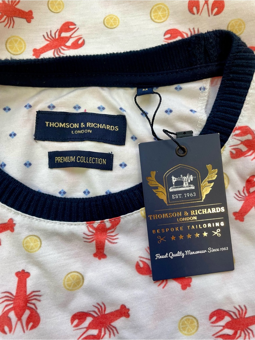 Men's White Lobster and Lemon Print Crewneck T-Shirt